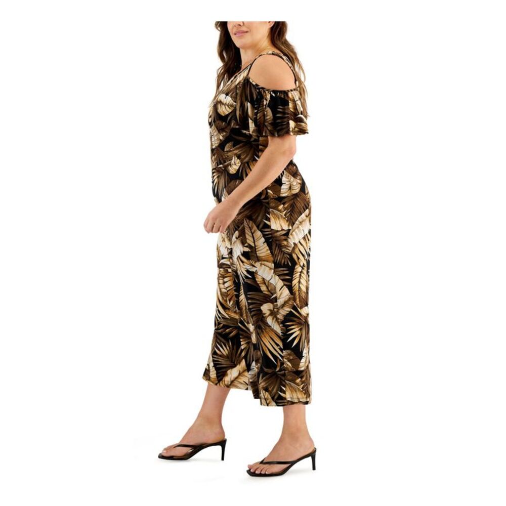 CONNECTED APPAREL Womens Black Short Sleeve V Neck Cropped Jumpsuit Plus 18W - Picture 3 of 4